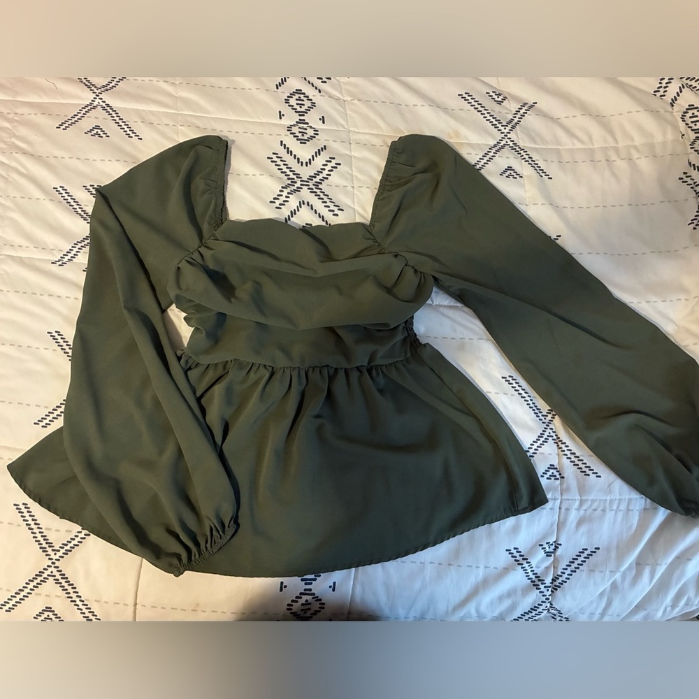 SHEIN Dark Green Smocked Top